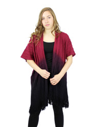 Short Sleeve Knitted Long Cardigan with Tassels Ombre burgundy black