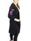 Knitted Long Cardigan Sweater Embroidered Flowers Black