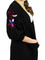 Knitted Long Cardigan Sweater Embroidered Flowers Black