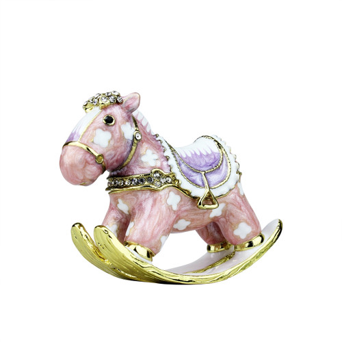 Miniature Rocking Horse Trinket Box Bejeweled Pink and Purple