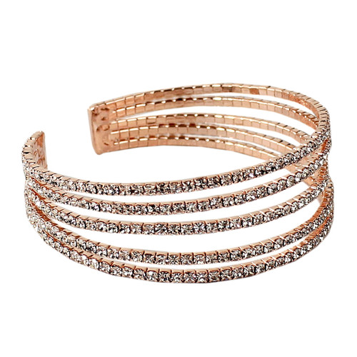 Rhinestone 5-Row Cuff Bracelet Rose Gold