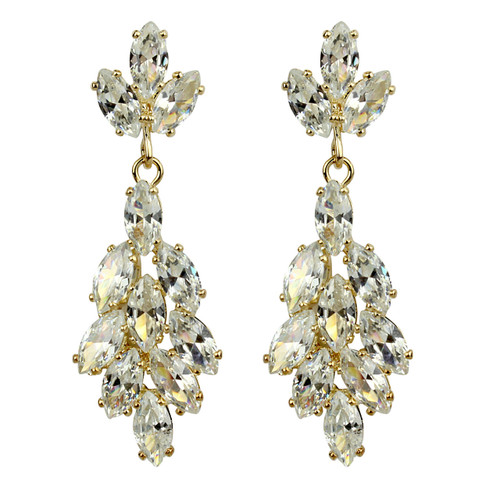 Marquise Cut Cubic Zirconia Floral Earrings Gold