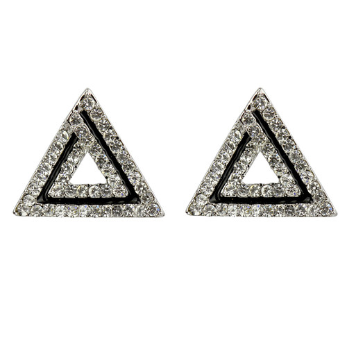 Art Deco Triangle Shaped Stud Earrings Cubic Zirconia Silver