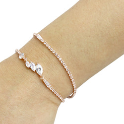 Cubic Zirconia Marquise Cut Layered Bracelet Long Chain Rose Gold