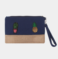 Pineapple Cactus Makeup Bag Sequined Patch Navy