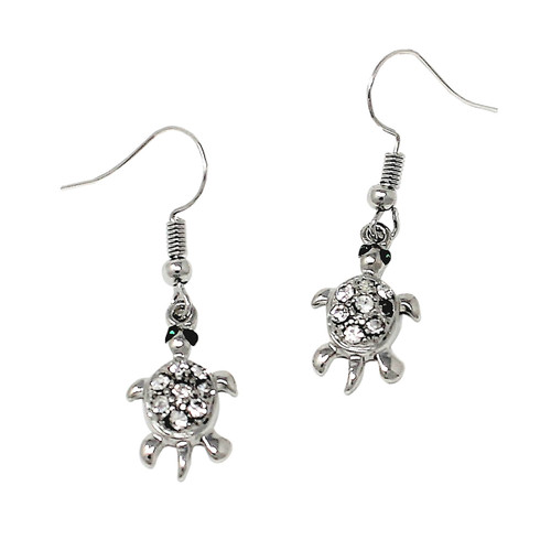 Crystal Turtle Earrings with Fish Hook