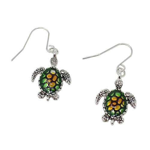 Green Sea Turtle Earrings with Fish Hook
