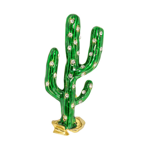 Cactus with Crystals Pin Gold Toned
