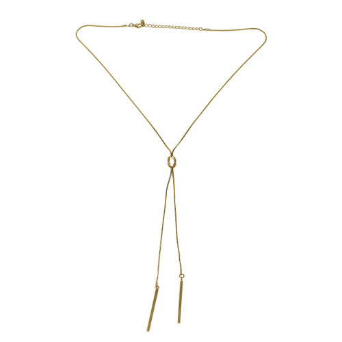 Knot and Plunging Bars Y-Shaped Necklace Gold