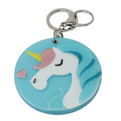 Blue Unicorn Compact Mirror Key Chain Charm