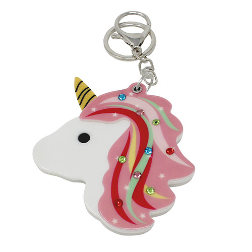 Rainbow Unicorn Compact Mirror Key Chain Charm