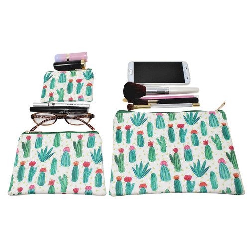 Cactus Cosmetic Bags 3 piece Set