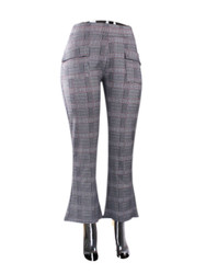 Grey Checkered Print Flare Pants One Size