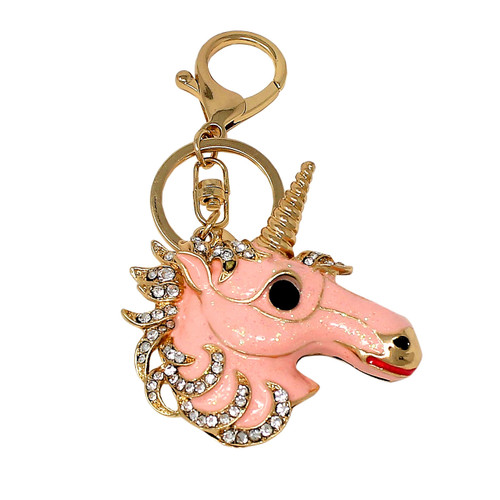Rhinestone Unicorn Keychain Bag Charm Pink