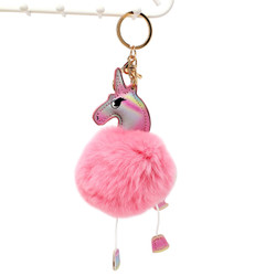 Unicorn with Soft Pom Pom Purse Charm Keychain Pink