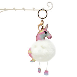 Unicorn with Soft Pom Pom Purse Charm Keychain White