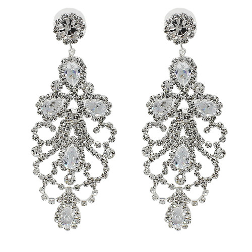 Cubic Zirconia Chandelier Earrings 3 Inches Clear