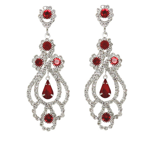 Cubic Zirconia Chandelier Earrings 2.5 Inches Red