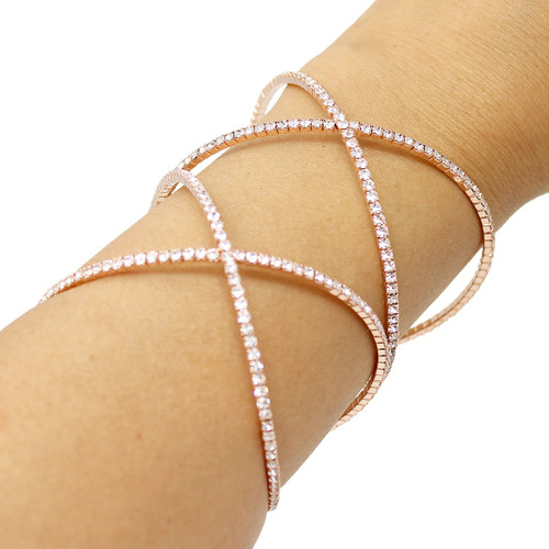 Wide Double Criss Cross Adjustable Cuff Bracelet Rose Gold