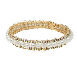 Adjustable Faux Pearl Crystal Cuff Bracelet AB Gold