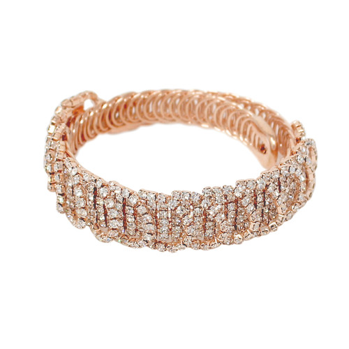 Wrap Around Rhinestone Circles Bangle Bracelet Rose Gold