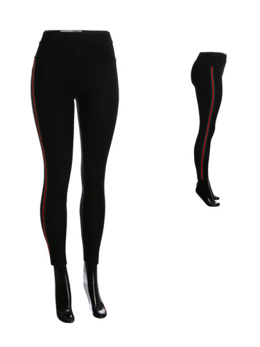 Black Compression Faux Jeggings Red Green Stripes