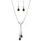 Rhinestone Double Drop Y-shape Necklace Earrings Set Black Silver Tone