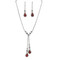 Rhinestone Double Drop Y-shape Necklace Earrings Set Red Silver Tone