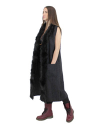 Luxurious Faux Fur Trimmed Long Vest Black