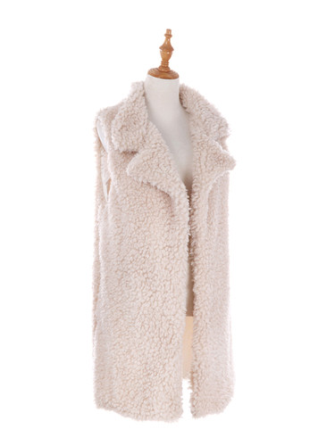 Shaggy Faux Fur Long Vest Beige