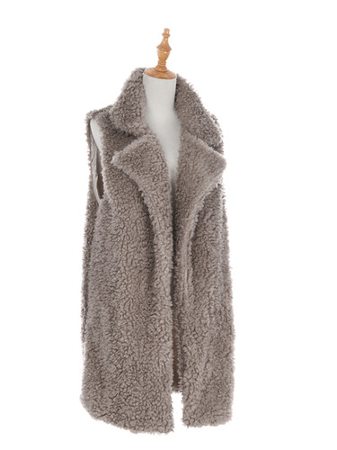 Shaggy Faux Fur Long Vest Khaki