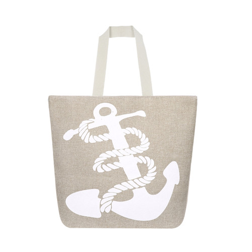 White Anchor Canvas Large Tote Beach Bag