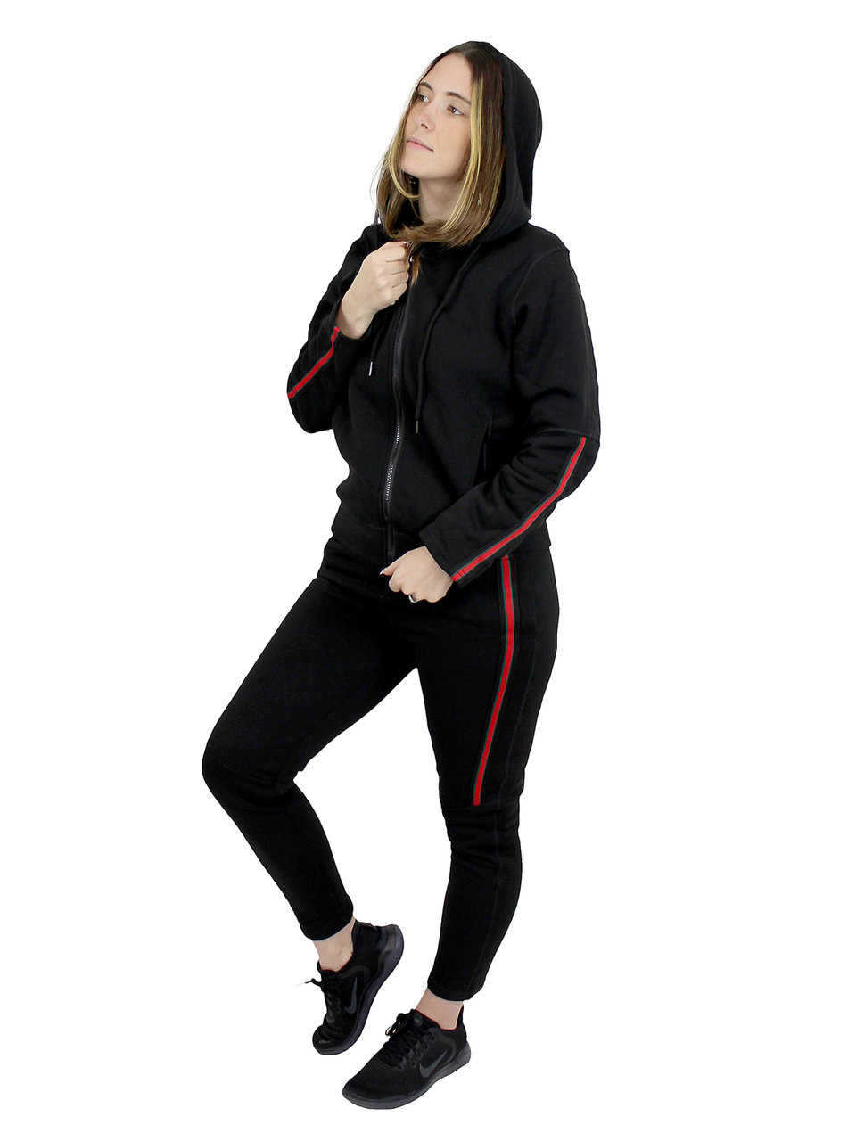 red sweatshirt and sweatpants set
