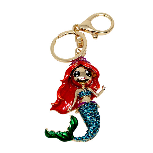 Mermaid Keychain Rhinestones Red