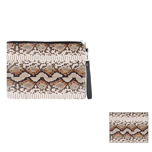 Large Makeup Bag Wristlet Envelope Snakeskin Textured