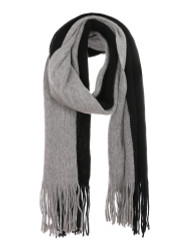 Two Toned Soft Knitted Fringed Scarf Winter Black Grey