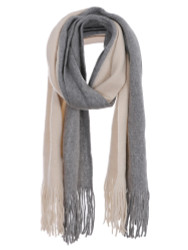 Two Toned Soft Knitted Fringed Scarf Winter Grey beige