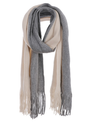 Two Toned Soft Knitted Fringed Scarf Winter Grey beige