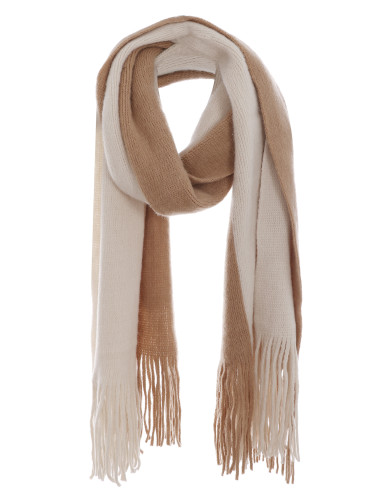 Two Toned Soft Knitted Fringed Scarf Winter Tan Beige