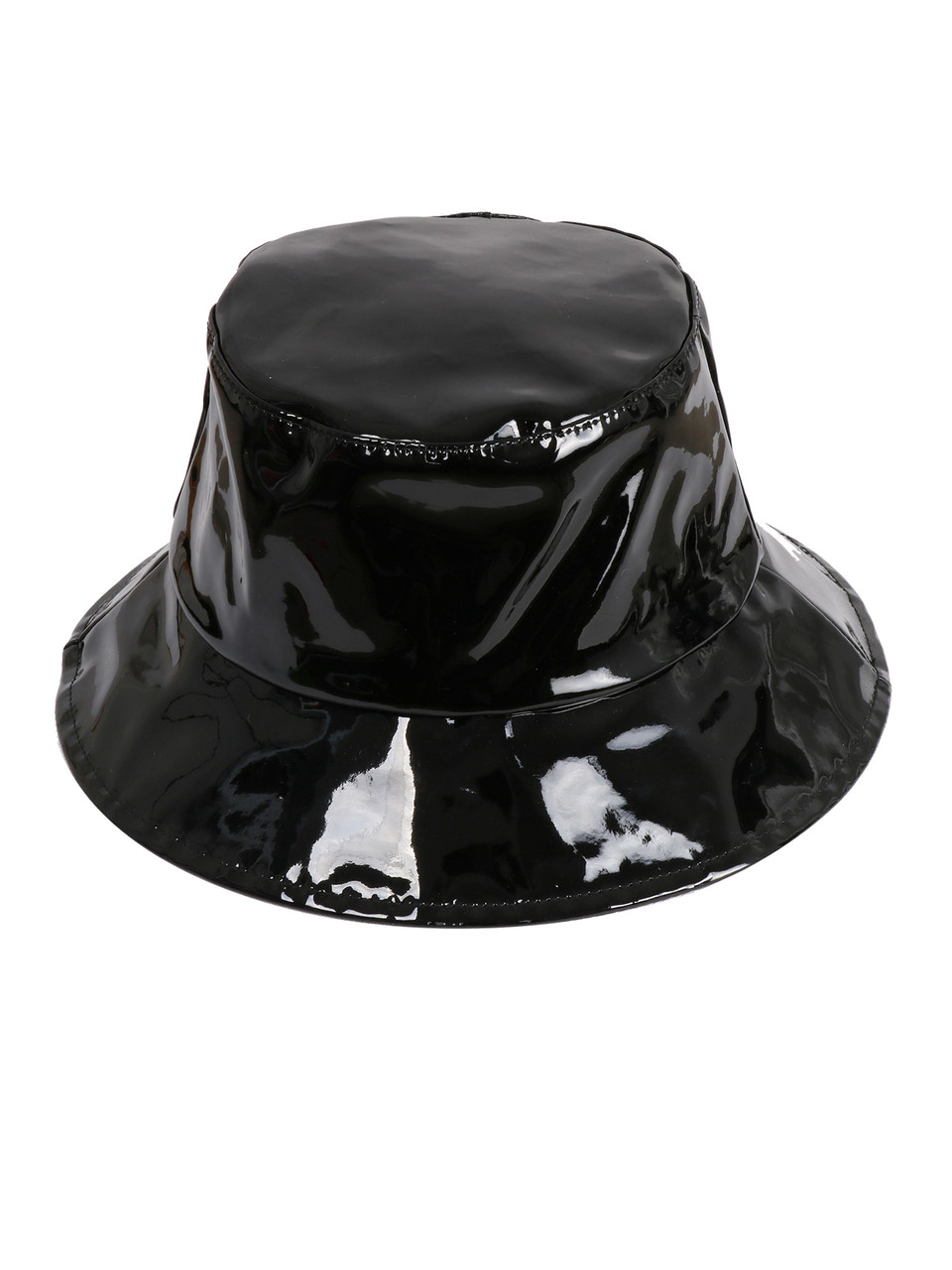 black patent bucket hat