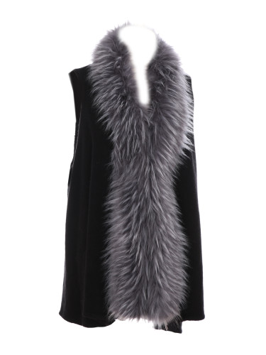 Elegant Faux Fur Trimmed Two Toned Vest Knitted Black