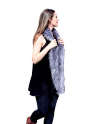 Elegant Faux Fur Trimmed Two Toned Vest Knitted Black
