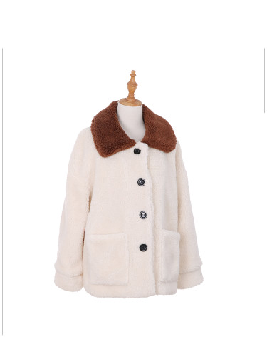 Womens Sherpa Jacket Two Toned with Pockets Medium to Large Ivory