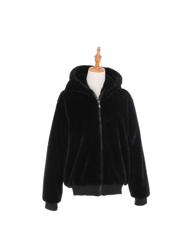 Sherpa Hoodie Jacket with Zipper and Pockets Black