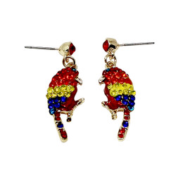 Crystal Parakeet Earrings Multicolor Parrot Bird Colorful Gold Tone