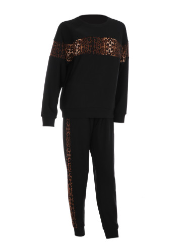 Pullover Sweatshirt and Jogger Set Leopard Print Size L