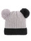 Double Pom Pom Thick Knitted Beanie Hat Faux Fur Lined, Two Tone Grey Black