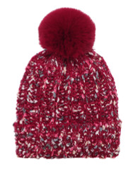 Chunky Knit Multicolor Knitted Beanie Hat Faux Fur Lined Burgundy