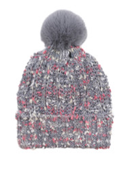 Chunky Knit Multicolor Knitted Beanie Hat Faux Fur Lined Grey