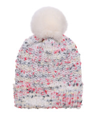 Chunky Knit Multicolor Knitted Beanie Hat Faux Fur Lined Ivory